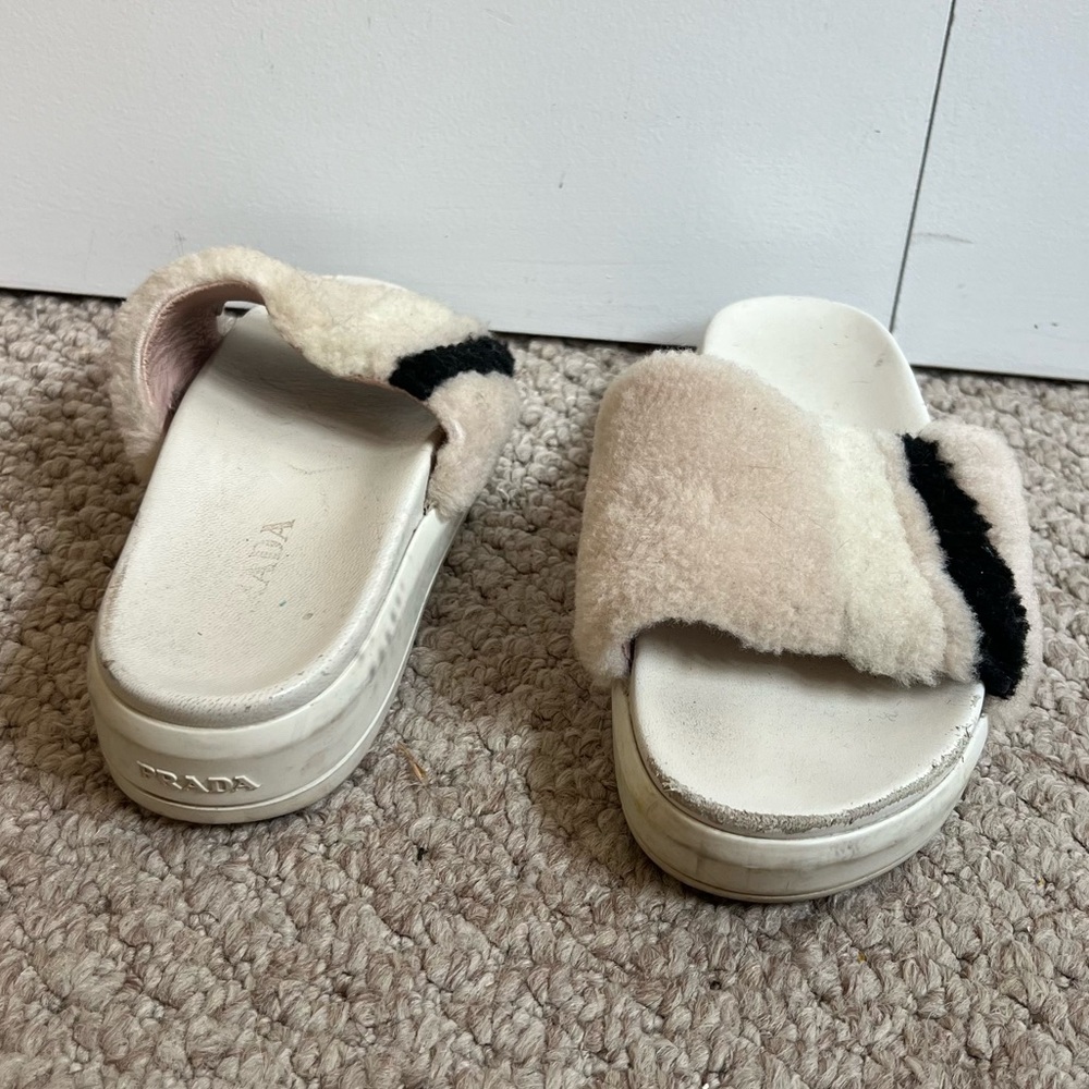$570 PRADA White Pink Black Platform Slides size 37/6.5